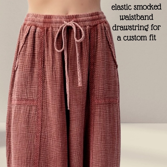 📌 EASEL Lace Trim, Side Slits W/ Self-Ties, Lightweight Mineral Wash Soft Cotton - Picture 2 of 16